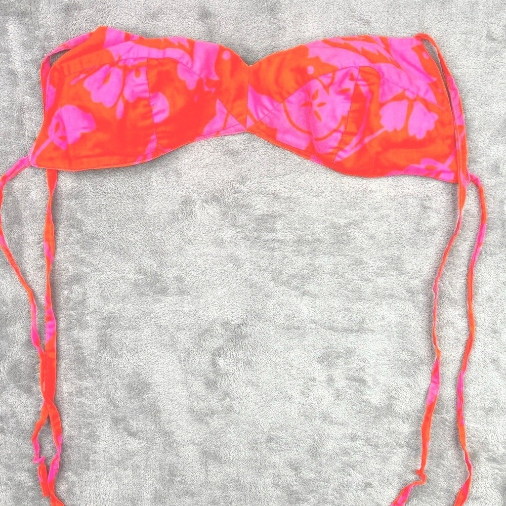 Vintage Bikini Shop Jacqueline Bandeau Bikini‎ Top Pink Red Floral Waikiki